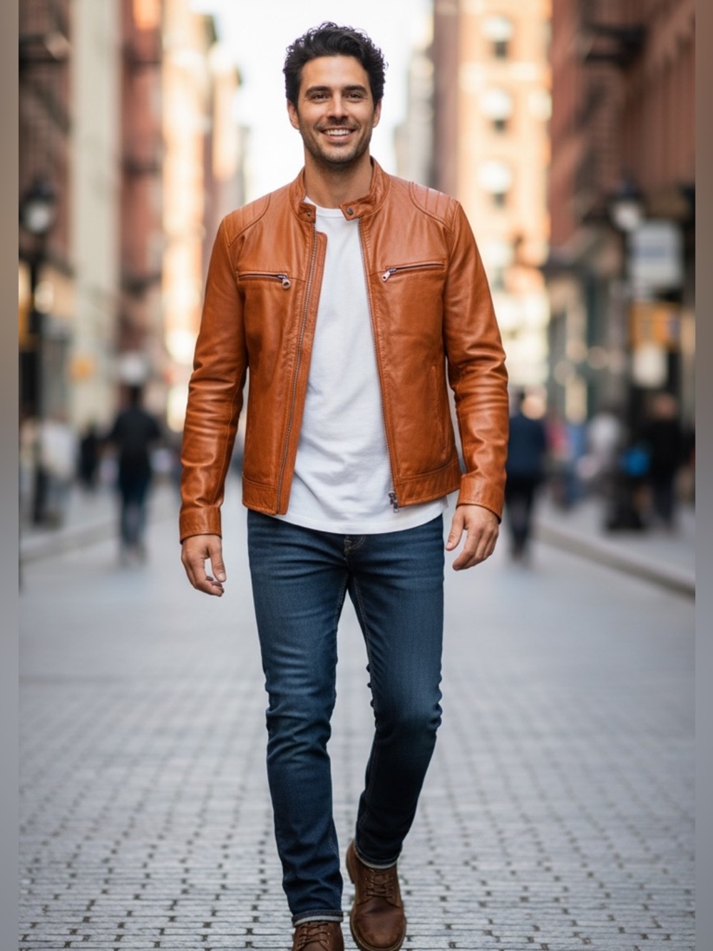 Sears The Leather Shop Vintage Moto Jacket Cognac Size 44